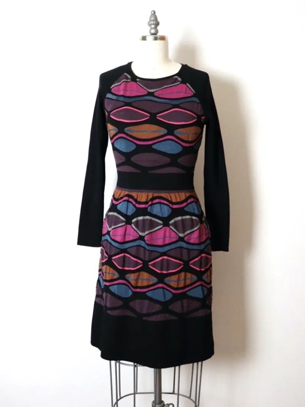 M by Missoni Multicolor Geometric Knit Long Sleeve Dress Size 40